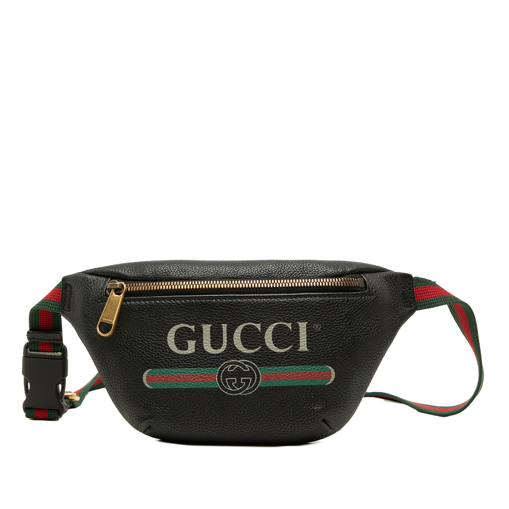Pre-Loved Gucci Small Grained Calfskin Web Logo Belt Bag